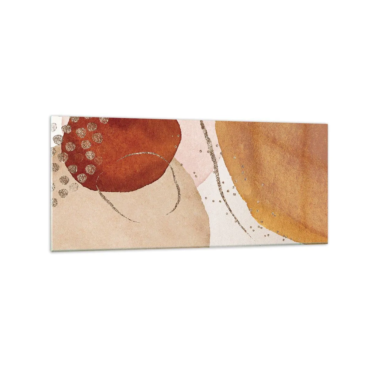 Glasbild - Bild auf glas - Abstrakte Formen in warmen Braun- und Goldtönen - 120x50cm - Rundheit und Bewegung - Moderne Wanddekoration für Wohnzimmer und Schlafzimmer ARTTOR