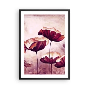 Poster in einem schwarzem Rahmen - Malerische Mohnblumen vor einem dezenten Pastellhintergrund - 50x70cm - Rotes und weißes Blütenblatt - Moderne Wanddekoration für Wohnzimmer und Schlafzimmer ARTTOR