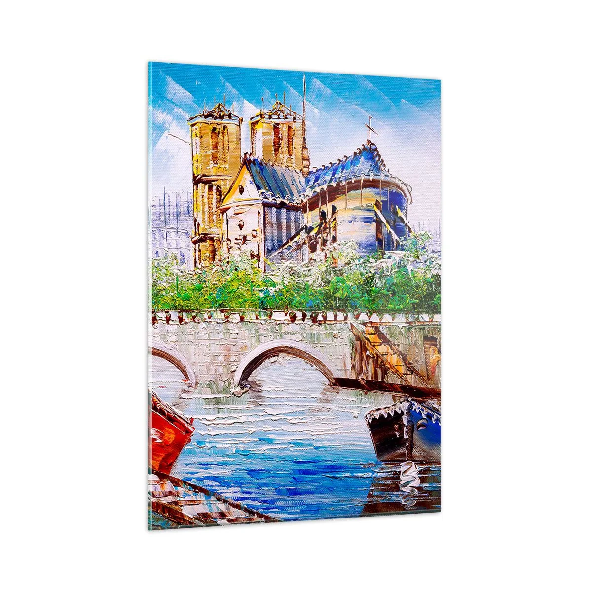 Glasbild - Bild auf glas - Brücke und Boote vor der Kulisse der historischen Kathedrale - 50x70cm - Ihre Zeit vergeht nie - Moderne Wanddekoration für Wohnzimmer und Schlafzimmer ARTTOR