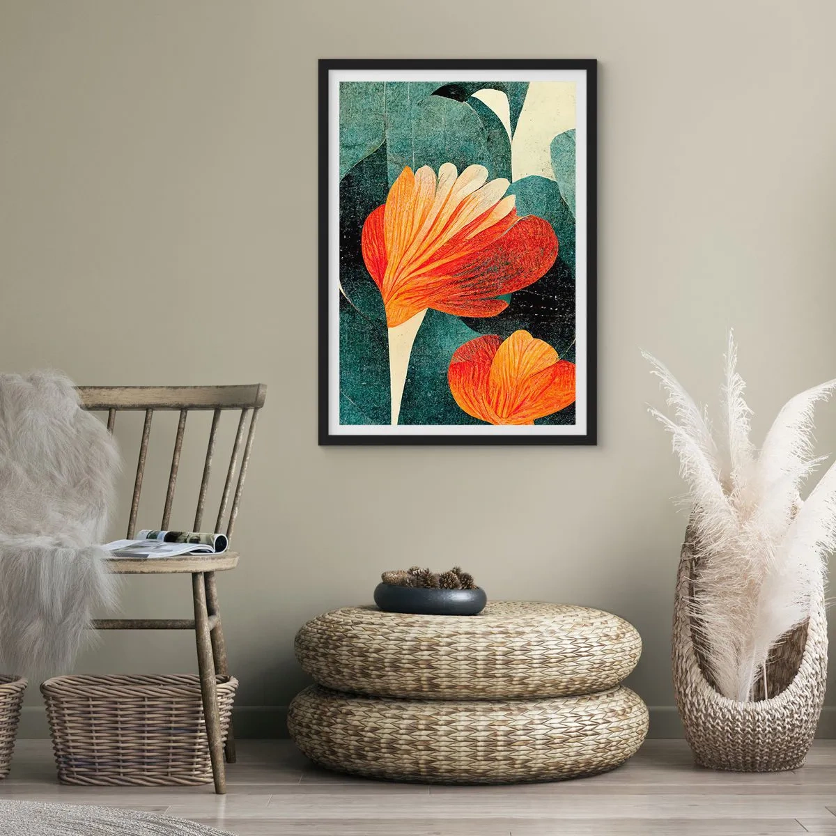 Poster in einem schwarzem Rahmen - Hitze der Tropen und Kühle des Grüns - 70x100 cm