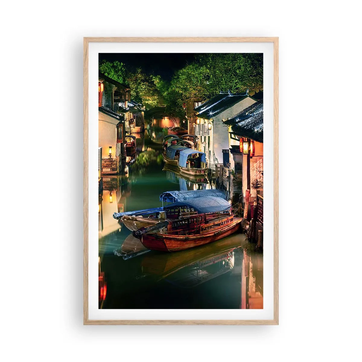 Poster in einem Rahmen aus heller Eiche - Ein Abend auf einer chinesischen Straße - 61x91 cm