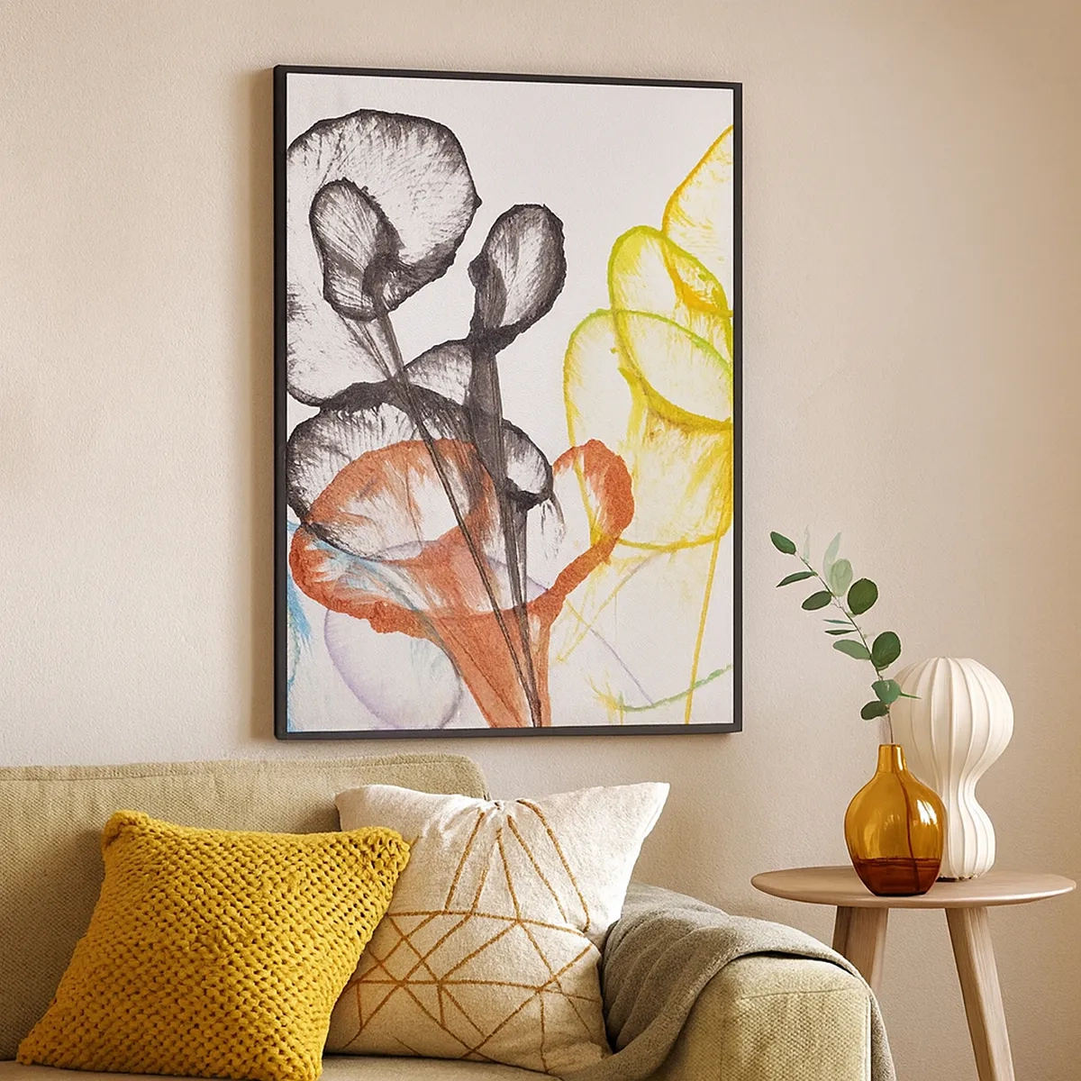 Bild auf Leinwand - Leinwandbild - Bunte transparente Blumen auf weißem Hintergrund - 50x70cm - Blumen mit Seele - Moderne Wanddekoration für Wohnzimmer und Schlafzimmer ARTTOR