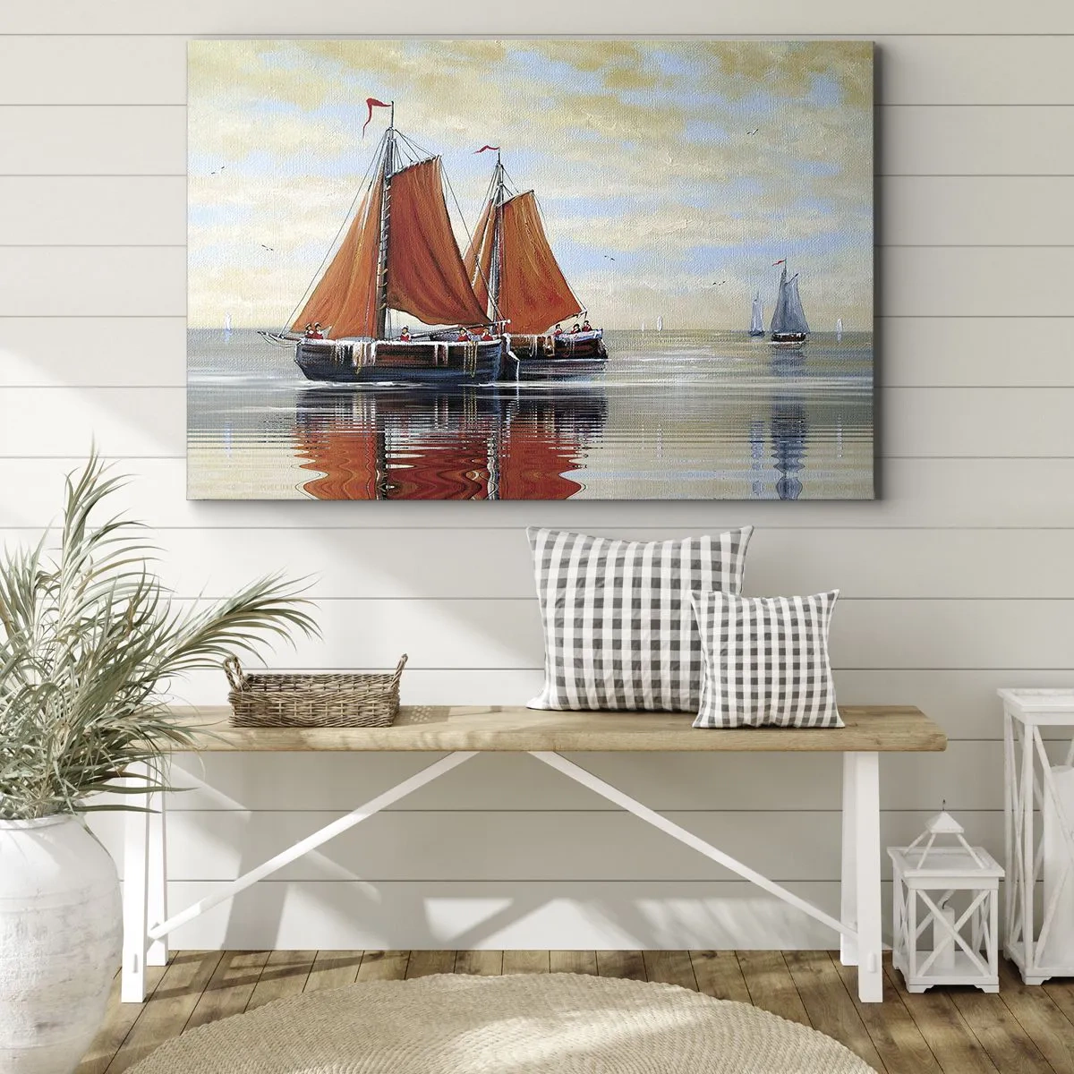 Bild auf Leinwand - Leinwandbild - Zweimast-Segelboote in ruhigem Wasser - 70x50cm - Hey, Segel, Matrose ... - Moderne Wanddekoration für Wohnzimmer und Schlafzimmer ARTTOR