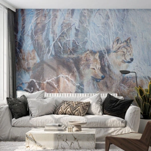 Fototapete Premium Sand - Beachtung! Hier kommt ... - Tiere, Wölfe, Wald - 200x140 cm