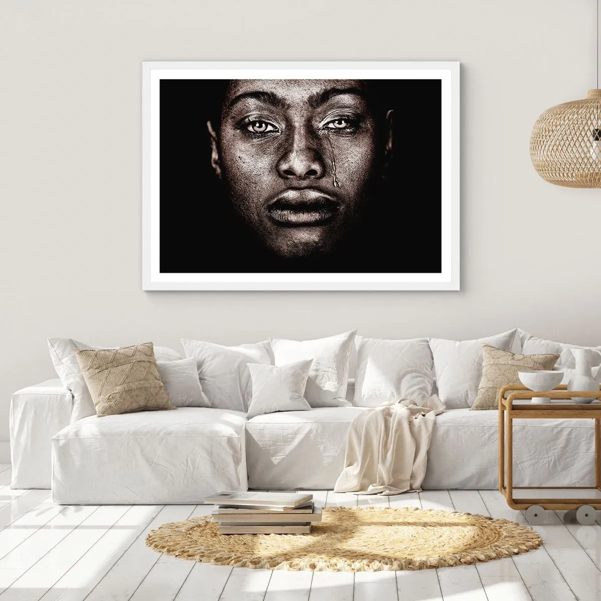 Poster in einem weißen Rahmen - Eine Träne - 91x61 cm