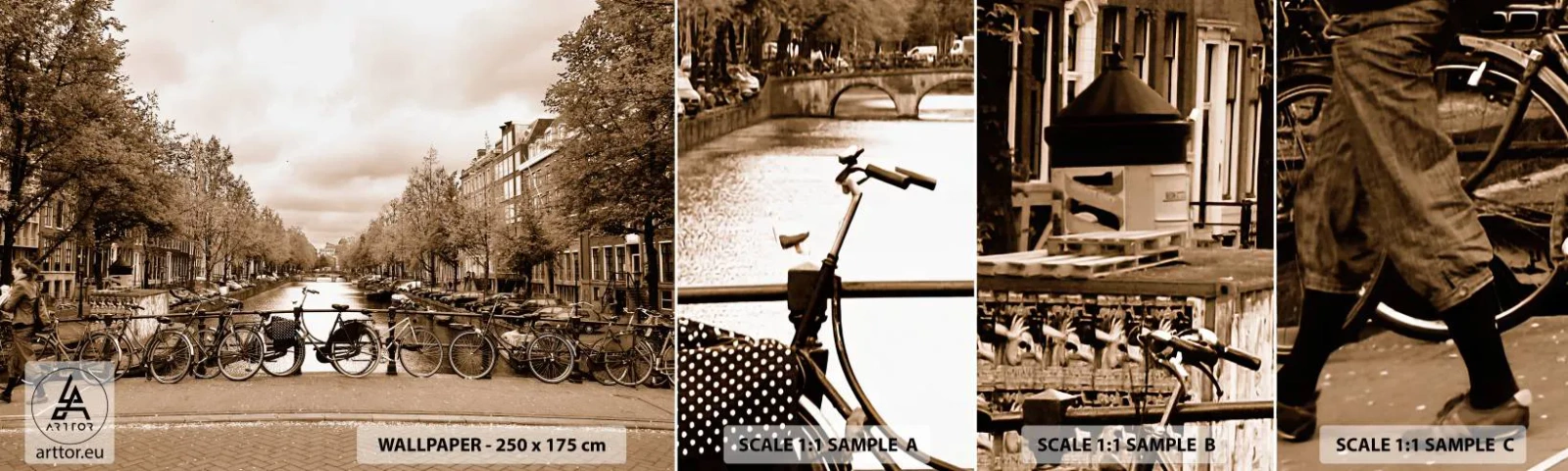 Fototapeten Muster Selbstklebend Deluxe Sticker - Niederländische Atmosphäre - Stadt, Amsterdam, Fahrrad - 100x30 cm