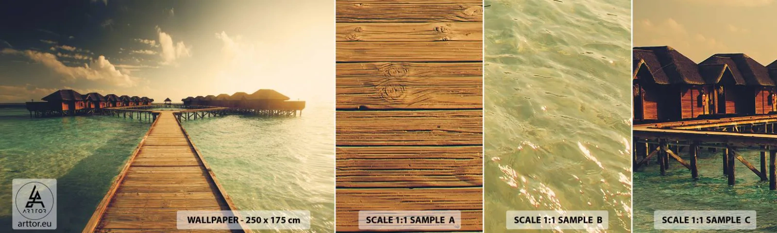 Fototapetenmuster Standard Eco - Eine herzliche Einladung - Malediven, Landschaft, Häuser am Wasser - 100x30 cm