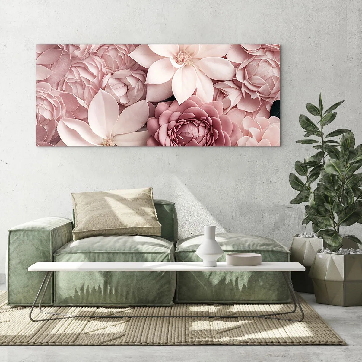 Glasbild - Bild auf glas - Blumen in Rosa- und Weißtönen in künstlerischer Umsetzung - 120x50cm - In rosa Blütenblättern - Moderne Wanddekoration für Wohnzimmer und Schlafzimmer ARTTOR