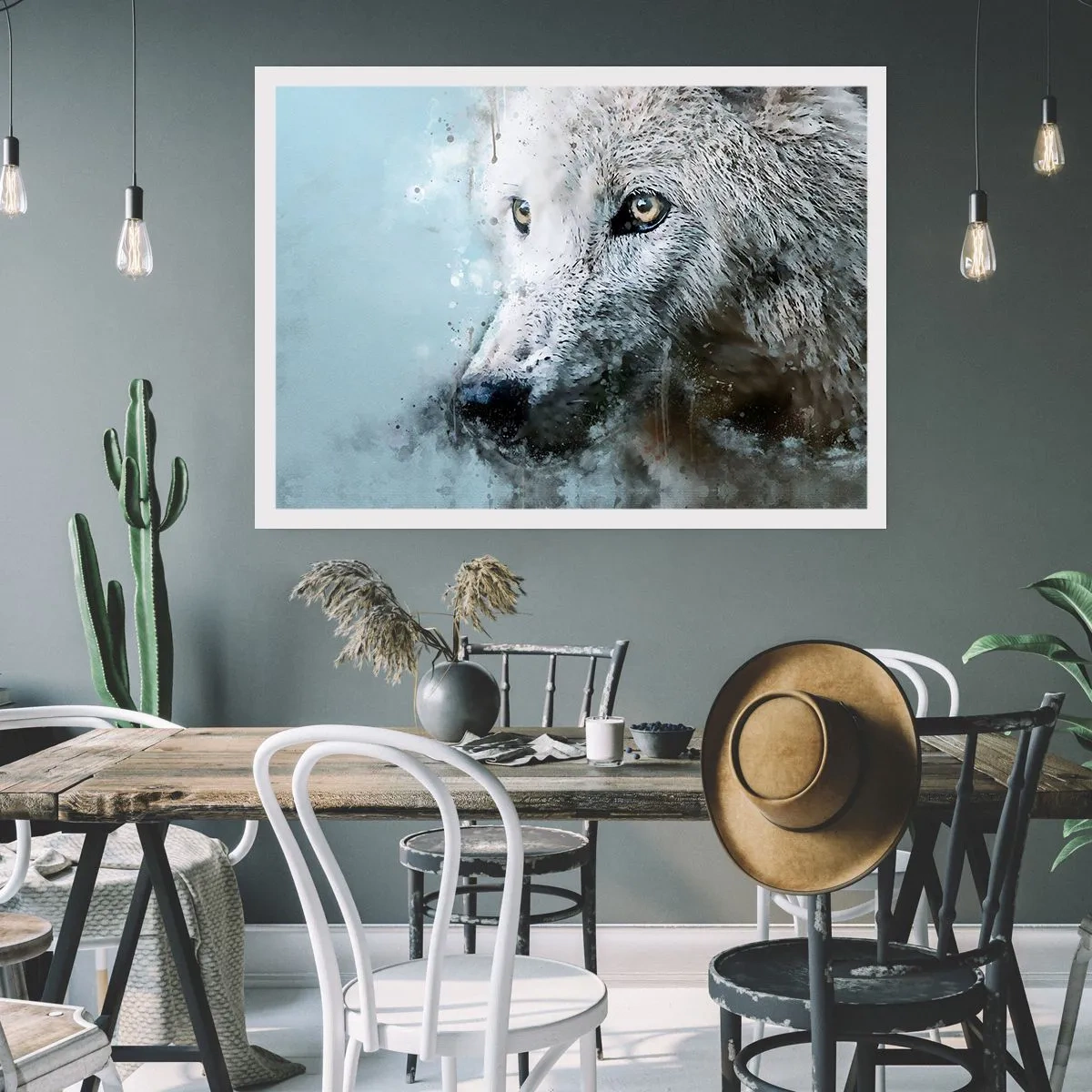 Poster - Aquarellporträt eines Wolfes - 100x70cm - Lerne die Wolfsseele kennen - Moderne Wanddekoration für Wohnzimmer und Schlafzimmer ARTTOR