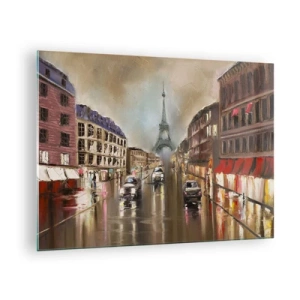 Glasbild - Bild auf glas - Abendliche Straße von Paris mit Blick auf den Eiffelturm - 70x50cm - Nur sie zählt - Moderne Wanddekoration für Wohnzimmer und Schlafzimmer ARTTOR