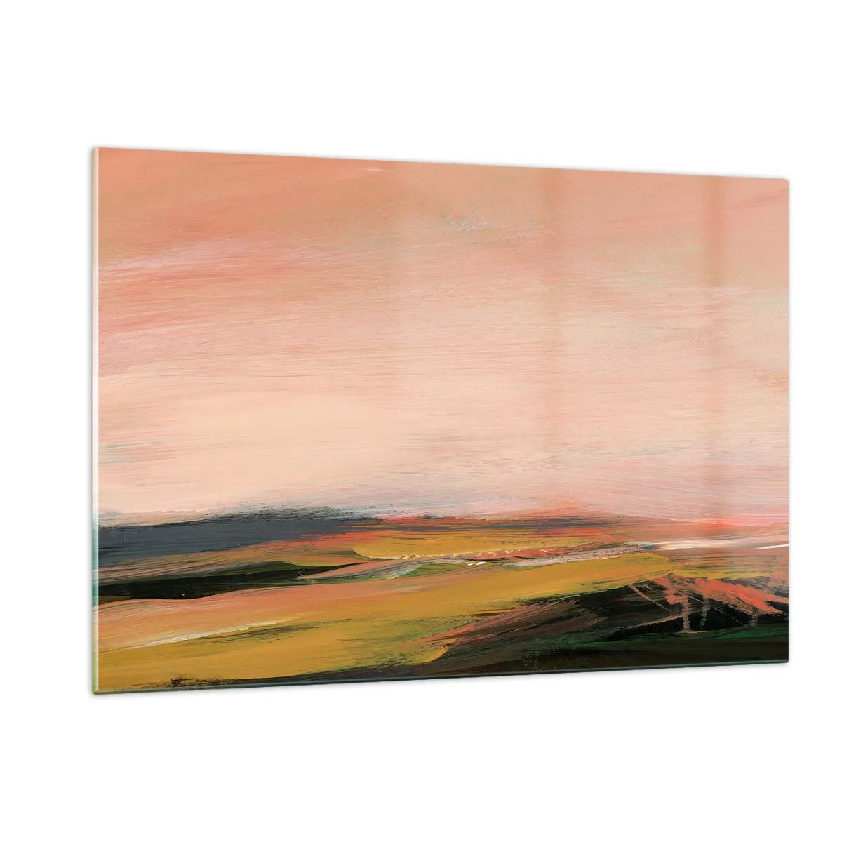 Glasbild - Bild auf glas - Eine abstrakte Landschaft in Rosa- und Grüntönen. - 120x80cm - In Rosatönen - Moderne Wanddekoration für Wohnzimmer und Schlafzimmer ARTTOR