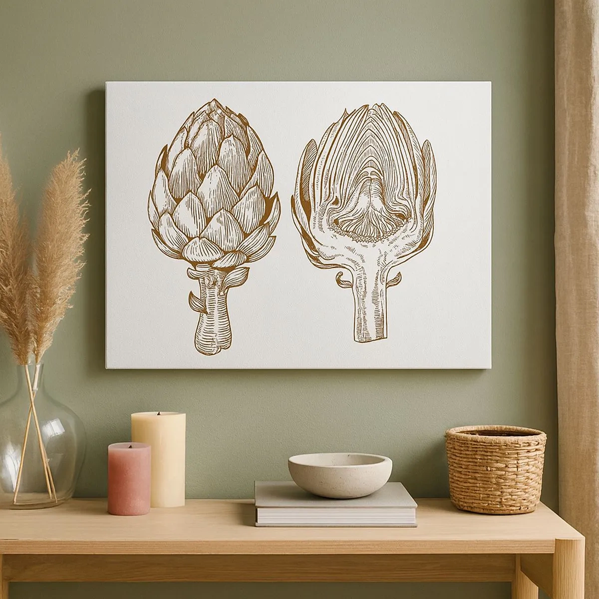 Bild auf Leinwand - Leinwandbild - Vintage Kunstzeichnung einer Artischocke - 70x50cm - Anatomie-Lektion - Moderne Wanddekoration für Wohnzimmer und Schlafzimmer ARTTOR