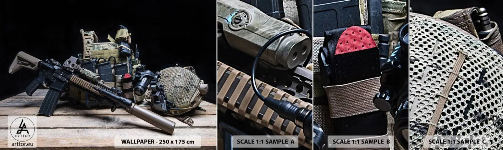 Fototapeten Muster Selbstklebend Deluxe Sticker - Sich ausruhen! - Militär, Gewehr, Waffe - 100x30 cm