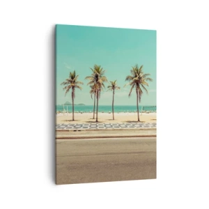 Bild auf Leinwand - Leinwandbild - Palmen am Strand mit Blick auf das Meer und den blauen Himmel - 50x70cm - Beim Bewachen des Strandes - Moderne Wanddekoration für Wohnzimmer und Schlafzimmer ARTTOR