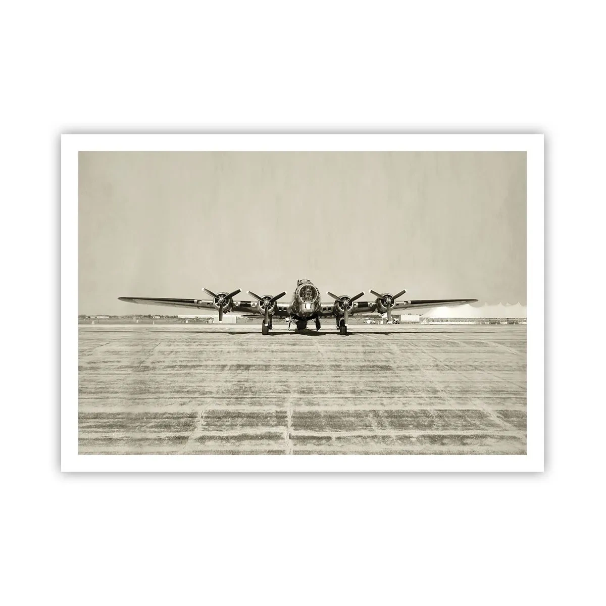 Poster - Historisches Flugzeug auf dem Flughafen in Sepia - 100x70cm - Wie immer bereit - Moderne Wanddekoration für Wohnzimmer und Schlafzimmer ARTTOR
