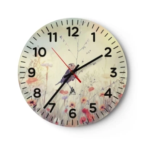 Wanduhr - Glasuhr - Vogelporträt mit einer Wiese im Hintergrund - 30x30 cm