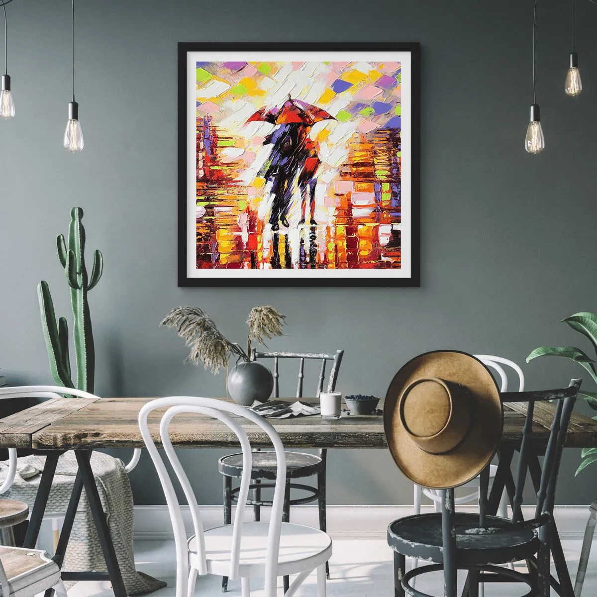 Poster in einem schwarzem Rahmen - Gemeinsam durch die Nacht und den Regen - 40x40 cm