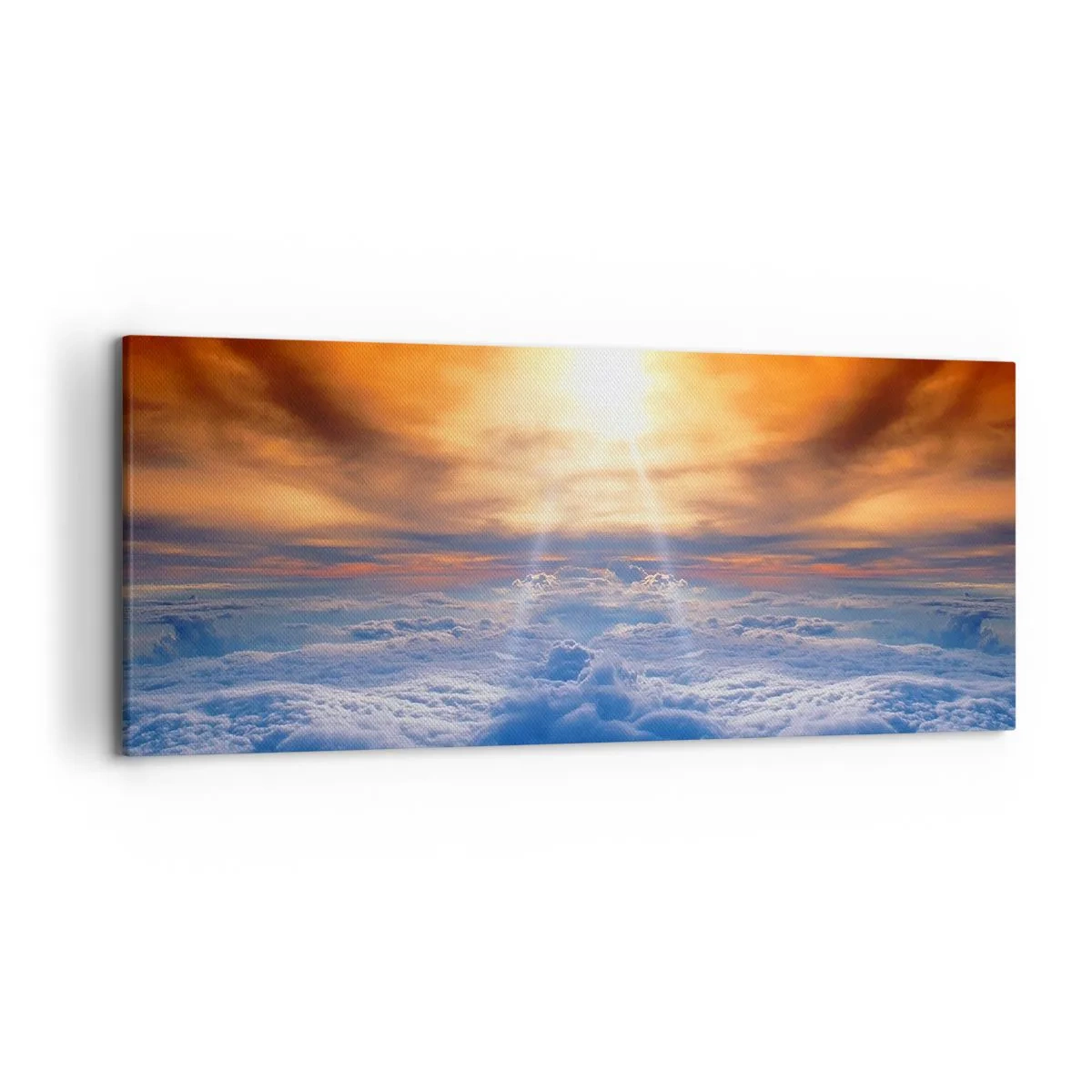 Bild auf Leinwand - Leinwandbild - Sonnenuntergang über den Wolken, der Himmel voller goldener Farben und Licht. - 120x50cm - Mystische Landschaft - Moderne Wanddekoration für Wohnzimmer und Schlafzimmer ARTTOR