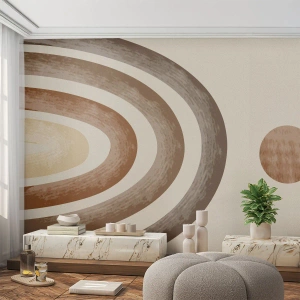 Fototapete Premium Canvas - Geometrisches Planetenmotiv in Brauntönen - 100x70cm - In einer weit entfernten Galaxie - Moderne Wanddekoration für Wohnzimmer und Schlafzimmer ARTTOR