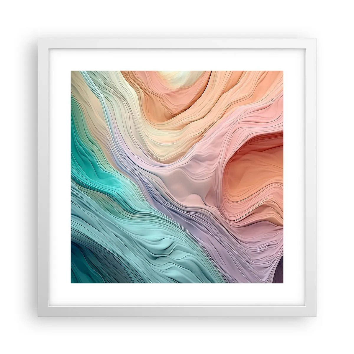 Poster in einem weißen Rahmen - Regenbogenwelle - 40x40 cm