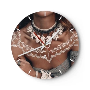 Wanduhr - Glasuhr - Dekoratives Frauenporträt mit Ethnoschmuck und Henna-Mustern - 30x30cm - Talismane, Rituale der Weiblichkeit - Moderne Wanddekoration für Wohnzimmer, Küche und Schlafzimmer ARTTOR