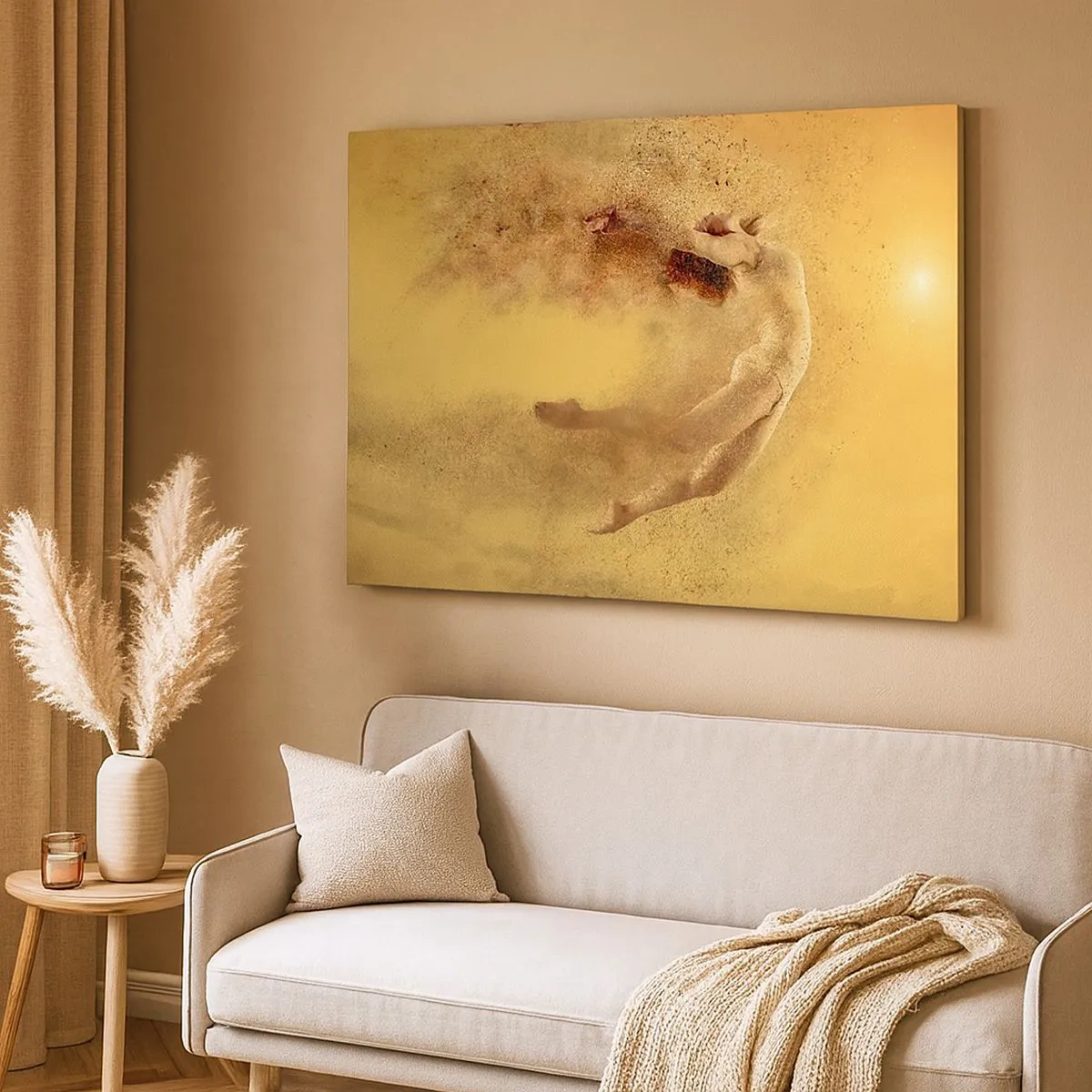 Bild auf Leinwand - Leinwandbild - Eine Figur in dynamischer Bewegung mit zerfallendem Effekt - 70x50cm - In tanzender Ekstase - Moderne Wanddekoration für Wohnzimmer und Schlafzimmer ARTTOR