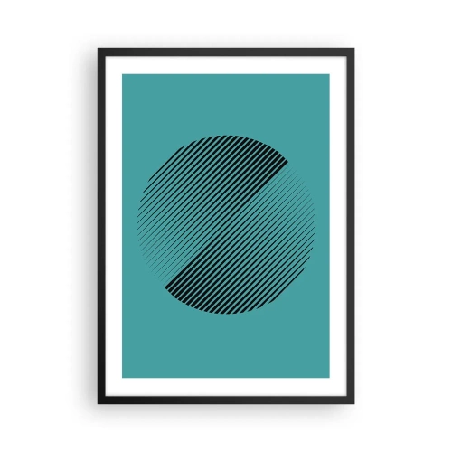 Poster in einem schwarzem Rahmen - Minimalistische Kreisgrafik mit Linien auf türkisfarbenem Hintergrund - 50x70cm - Kreis – eine geometrische Variante - Moderne Wanddekoration für Wohnzimmer und Schlafzimmer ARTTOR