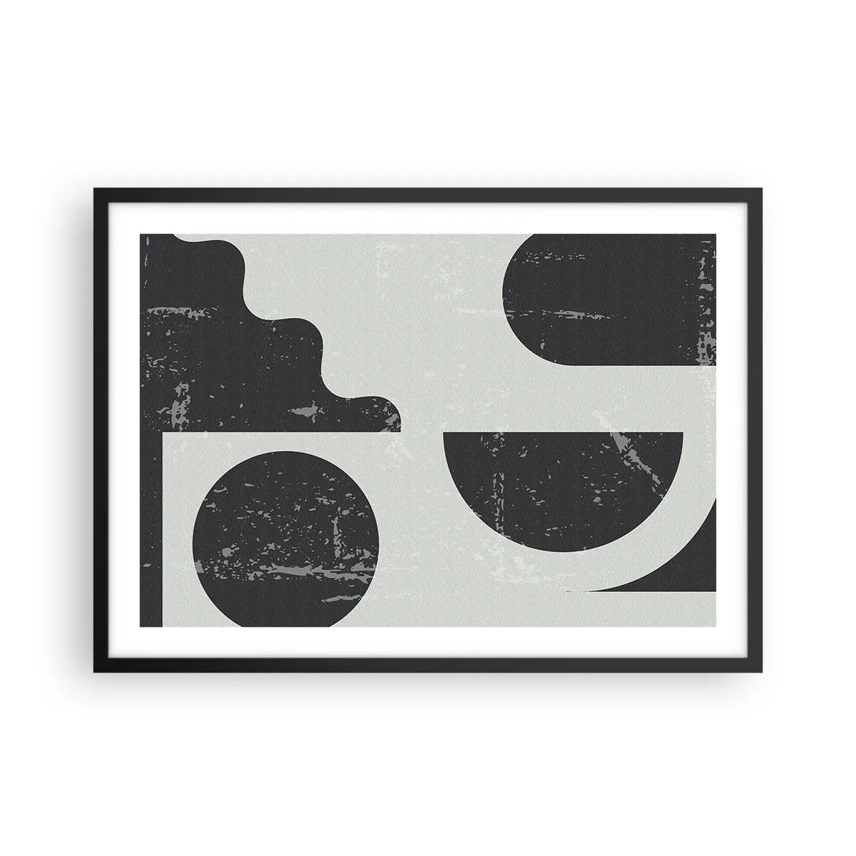 Poster in einem schwarzem Rahmen - Geometrische Muster in Schwarz- und Grautönen - 70x50cm - Komposition oben und unten - Moderne Wanddekoration für Wohnzimmer und Schlafzimmer ARTTOR