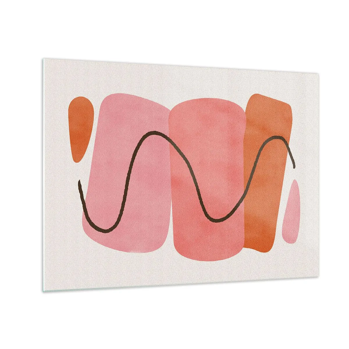 Glasbild - Bild auf glas - Abstrakte Formen in Pink und Orange mit einer schwarzen Linie - 70x50cm - Sanfte Bewegung der Formen - Moderne Wanddekoration für Wohnzimmer und Schlafzimmer ARTTOR