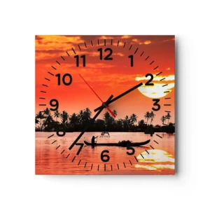 Wanduhr - Glasuhr - Die Ruhe der Tropen bei Sonnenuntergang - 40x40 cm
