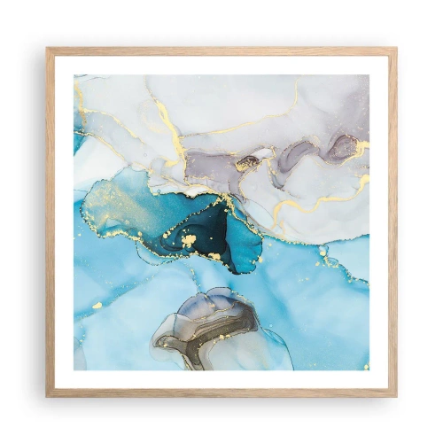 Poster in einem Rahmen aus heller Eiche - Eine Studie über das Zusammentreffen von Grau und Türkis - 60x60 cm