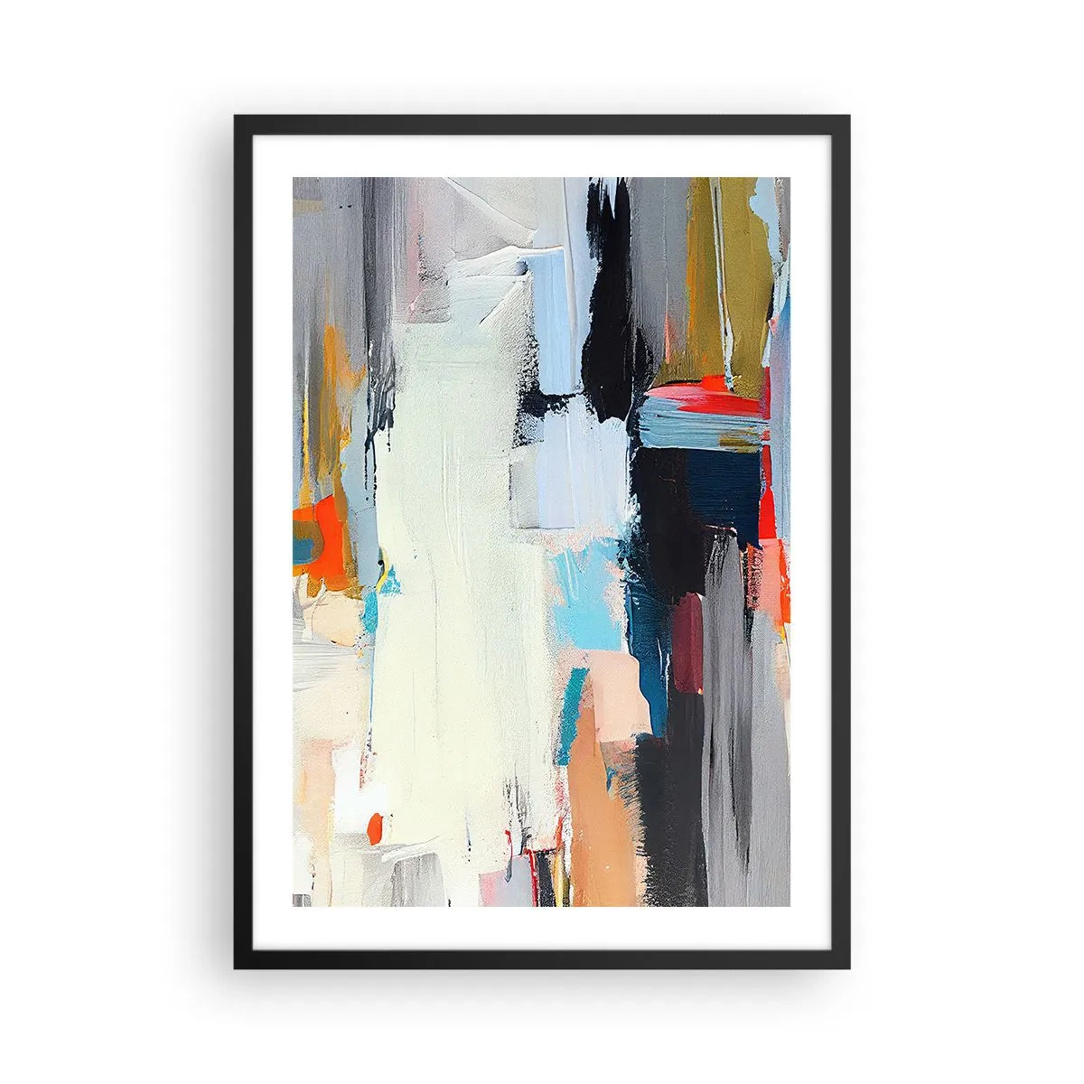 Poster in einem schwarzem Rahmen - Abstrakte Farbkomposition im expressiven Stil - 50x70cm - Gibt es eine Methode? - Moderne Wanddekoration für Wohnzimmer und Schlafzimmer ARTTOR