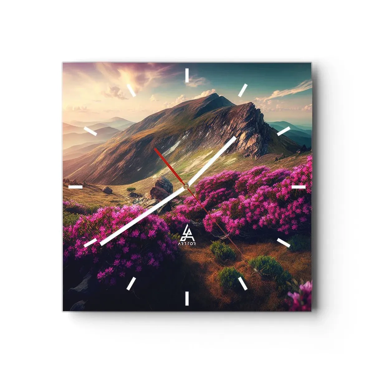 Wanduhr - Glasuhr - Sommer in den Bergen - 40x40 cm