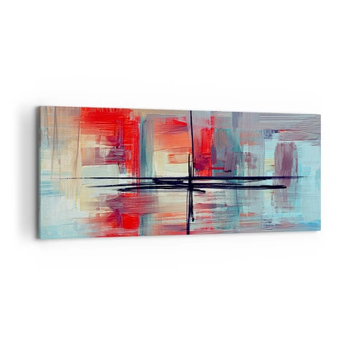 Bild auf Leinwand - Leinwandbild - Eine abstrakte Komposition mit intensiven Farben, Linien und geometrischen Formen. - 120x50cm - Landschaft in einer unbekannten Dimension - Moderne Wanddekoration für Wohnzimmer und Schlafzimmer ARTTOR