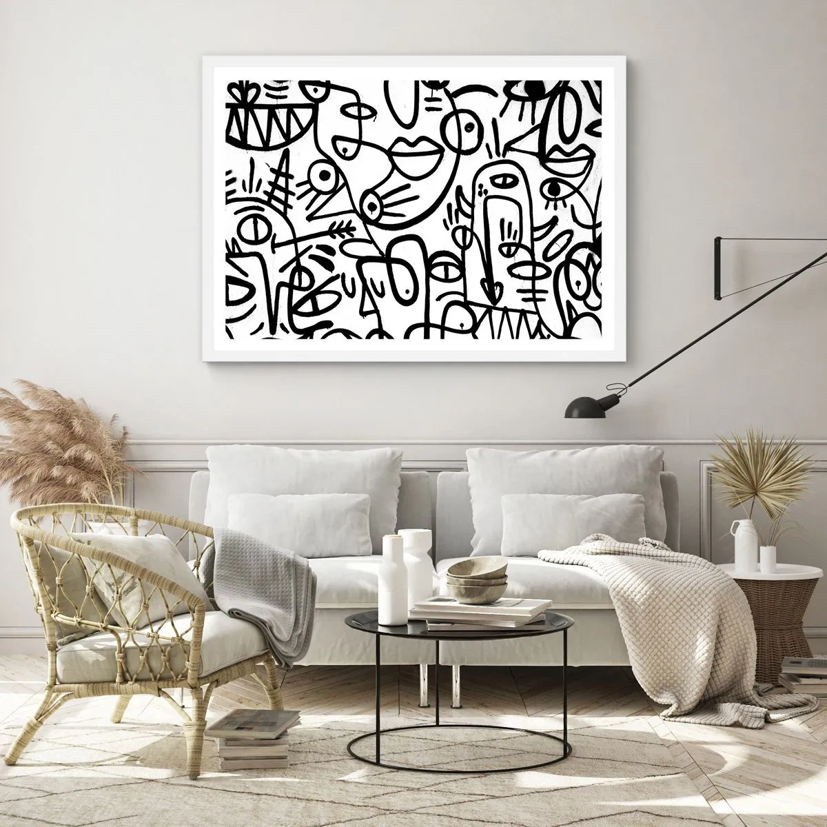 Poster in einem weißen Rahmen - Gesichter und Luftspiegelungen - 70x50 cm