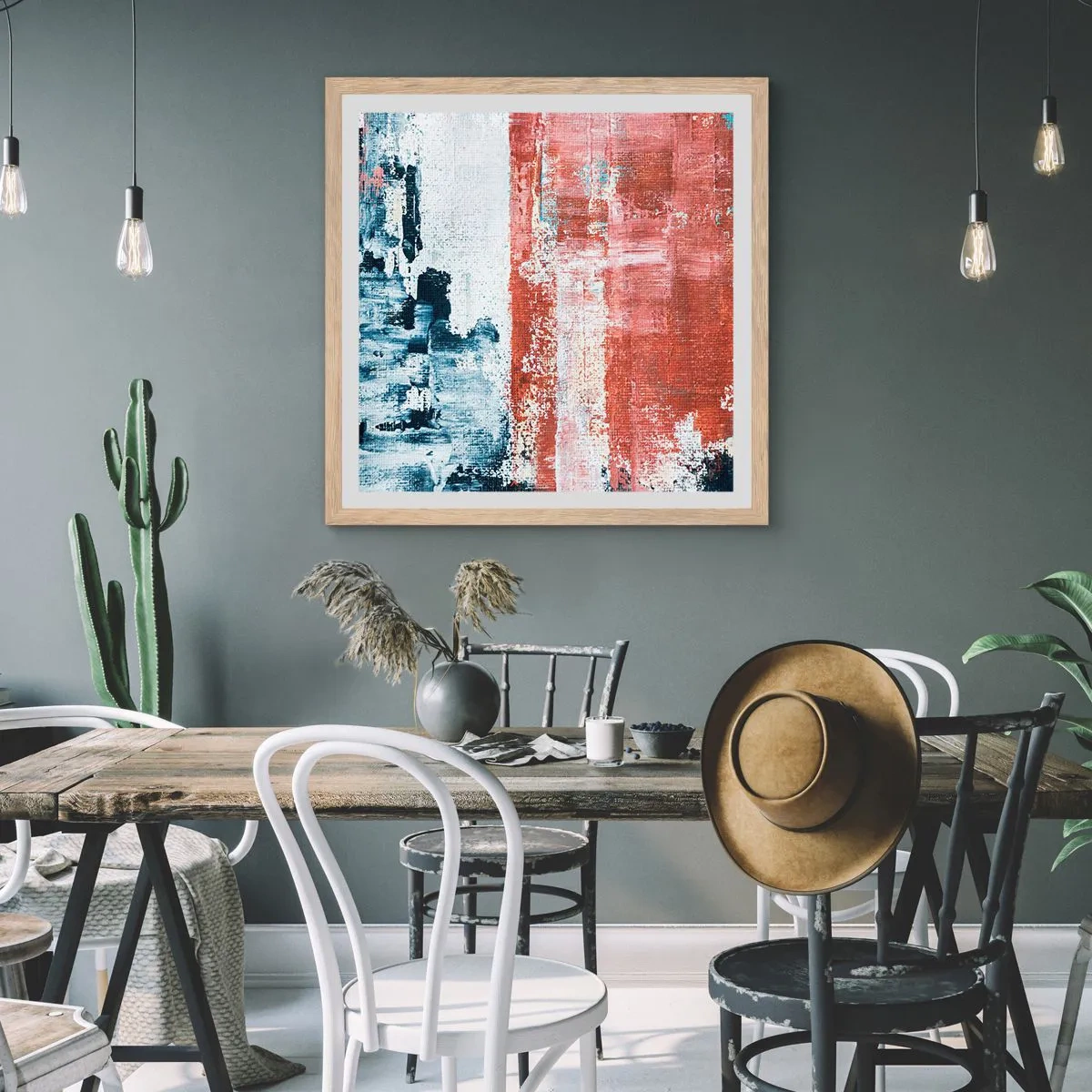 Poster in einem Rahmen aus heller Eiche - Fünfzig-Fünfzig abstrakt - 60x60 cm