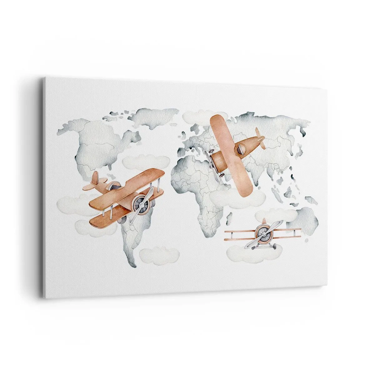 Bild auf Leinwand - Leinwandbild - Illustration einer Weltkarte mit Flugzeugen - 120x80cm - Im Pioniergeist - Moderne Wanddekoration für Wohnzimmer und Schlafzimmer ARTTOR