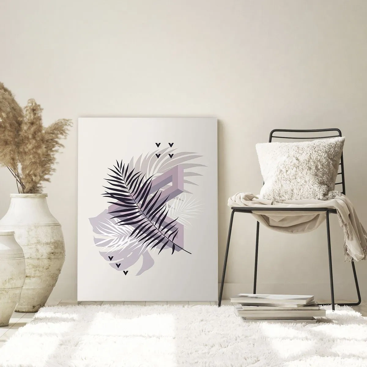 Glasbild - Bild auf glas - Eine minimalistische Komposition mit Palmblättern und geometrischen Formen. - 50x70cm - Der Schatten des Schattens - Moderne Wanddekoration für Wohnzimmer und Schlafzimmer ARTTOR