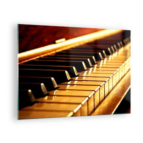 Glasbild - Bild auf glas - Nahaufnahme der Klaviertasten in warmem Licht - 70x50cm - Endlose Möglichkeiten - Moderne Wanddekoration für Wohnzimmer und Schlafzimmer ARTTOR