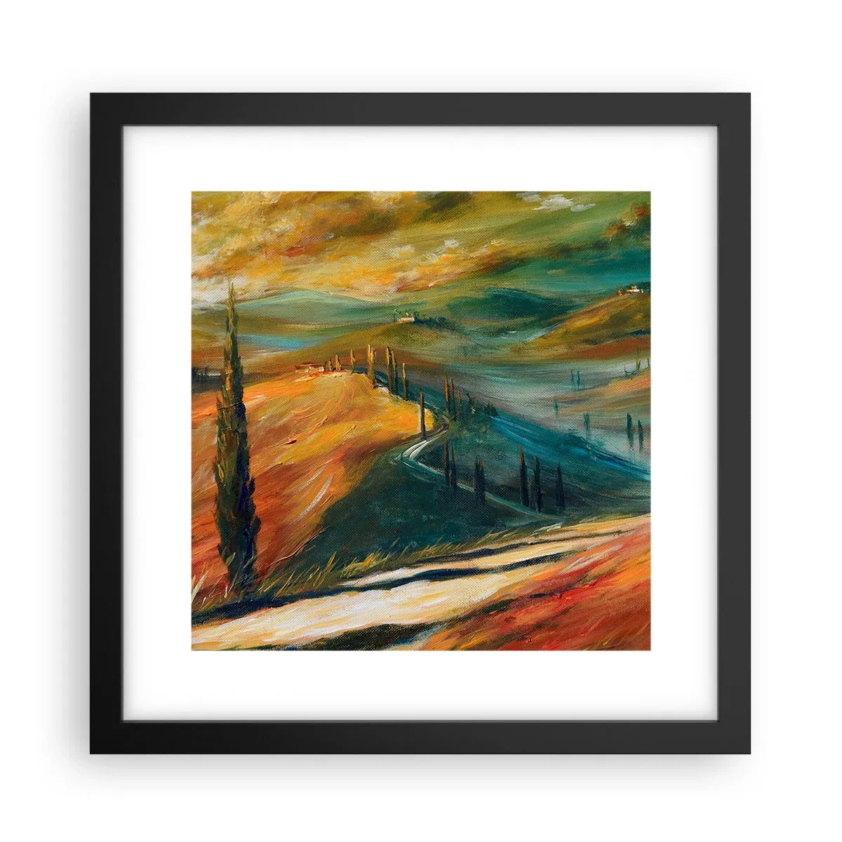Poster in einem schwarzem Rahmen - Toskanische Landschaft - 30x30 cm