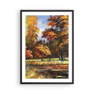 Poster in einem schwarzem Rahmen - Herbstlandschaft mit bunten Bäumen - 50x70cm - Landschaft in Gold und Bronze - Moderne Wanddekoration für Wohnzimmer und Schlafzimmer ARTTOR