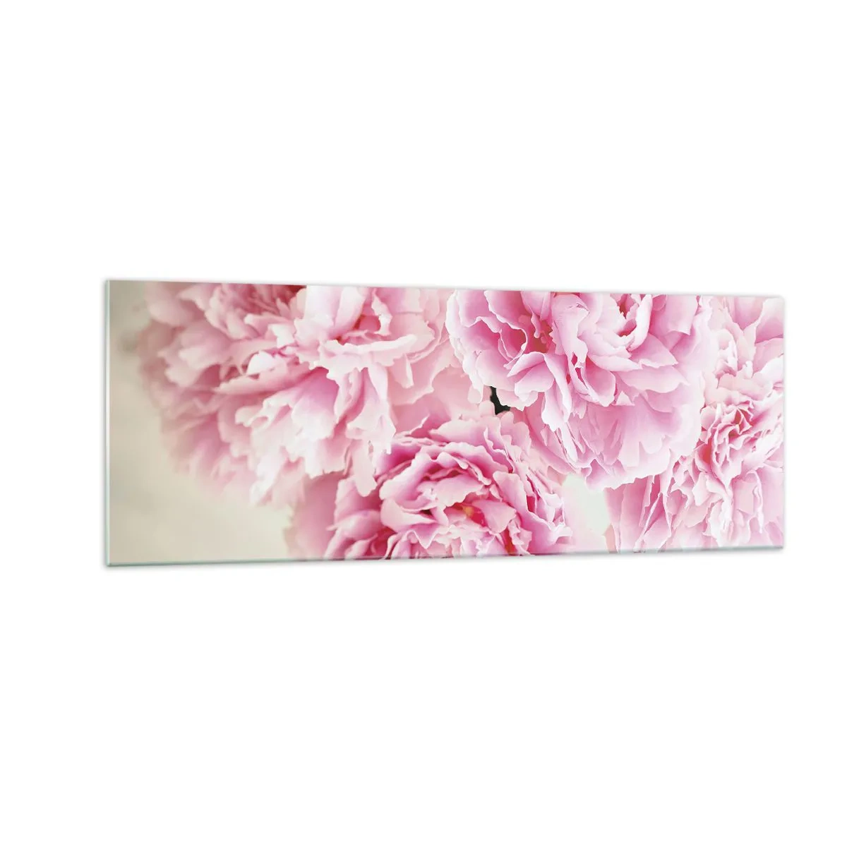 Glasbild - Bild auf glas - Ein Strauß rosa Pfingstrosen auf hellem Hintergrund - 140x50cm - In rosa Glamour - Moderne Wanddekoration für Wohnzimmer und Schlafzimmer ARTTOR