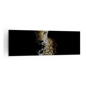 Bild auf Leinwand - Leinwandbild - Ein Leopard auf dunklem Hintergrund mit intensivem Blick - 160x50cm - Dunkle Schönheit - Moderne Wanddekoration für Wohnzimmer und Schlafzimmer ARTTOR