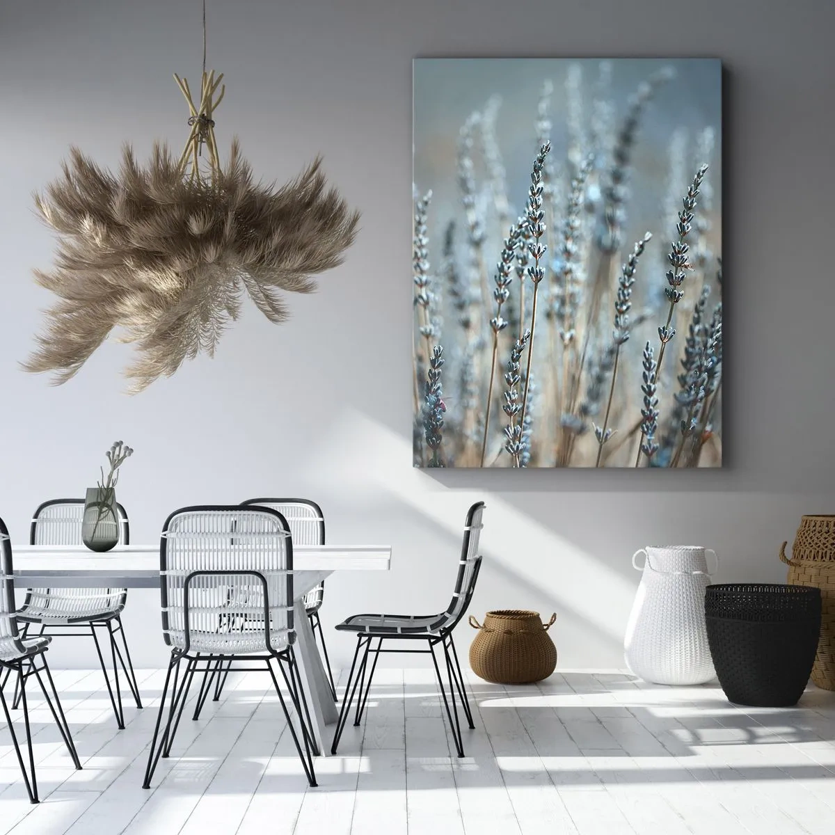 Bild auf Leinwand - Leinwandbild - Lavendel im Feld in dezenten Pastelltönen - 50x70cm - Duftendes Kornfeld - Moderne Wanddekoration für Wohnzimmer und Schlafzimmer ARTTOR
