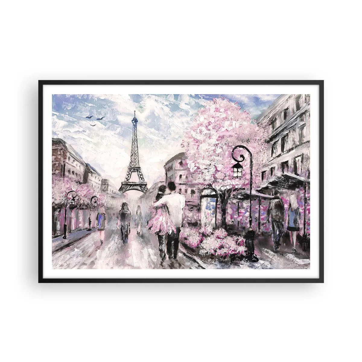 Poster in einem schwarzem Rahmen - Ein romantischer Spaziergang in Paris am Eiffelturm - 100x70cm - Wie man sich verlieben kann, ist nur in ... - Moderne Wanddekoration für Wohnzimmer und Schlafzimmer ARTTOR