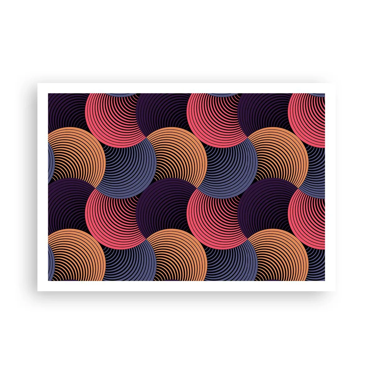 Poster - Geometrische Kreise in Rosa-, Lila- und Goldtönen - 100x70cm - Im kreisenden Rhythmus - Moderne Wanddekoration für Wohnzimmer und Schlafzimmer ARTTOR