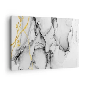 Bild auf Leinwand - Leinwandbild - Abstrakte schwarz-weiße Muster mit goldenen Akzenten - 70x50cm - Komposition mit Goldmotiv - Moderne Wanddekoration für Wohnzimmer und Schlafzimmer ARTTOR
