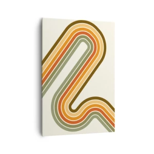 Bild auf Leinwand - Leinwandbild - Geometrisches Muster in Grün-, Orange- und Beigetönen auf hellem Hintergrund - 70x100cm - Zickzack zum Ziel - Moderne Wanddekoration für Wohnzimmer und Schlafzimmer ARTTOR