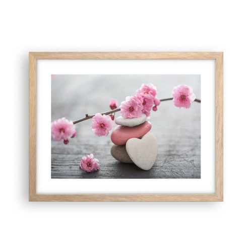 Poster in einem Rahmen aus heller Eiche - Glückseligkeit mit einer Kirschblüte - 40x30 cm