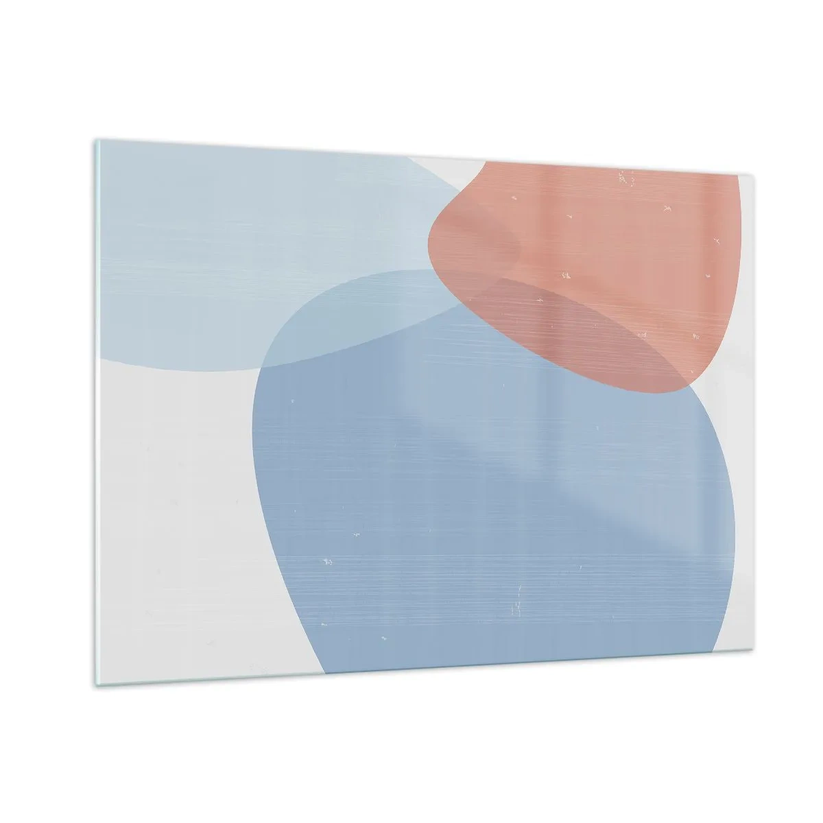 Glasbild - Bild auf glas - Moderne Abstraktion mit blauen und rosa Formen - 100x70cm - Pastellbeziehungen - Moderne Wanddekoration für Wohnzimmer und Schlafzimmer ARTTOR